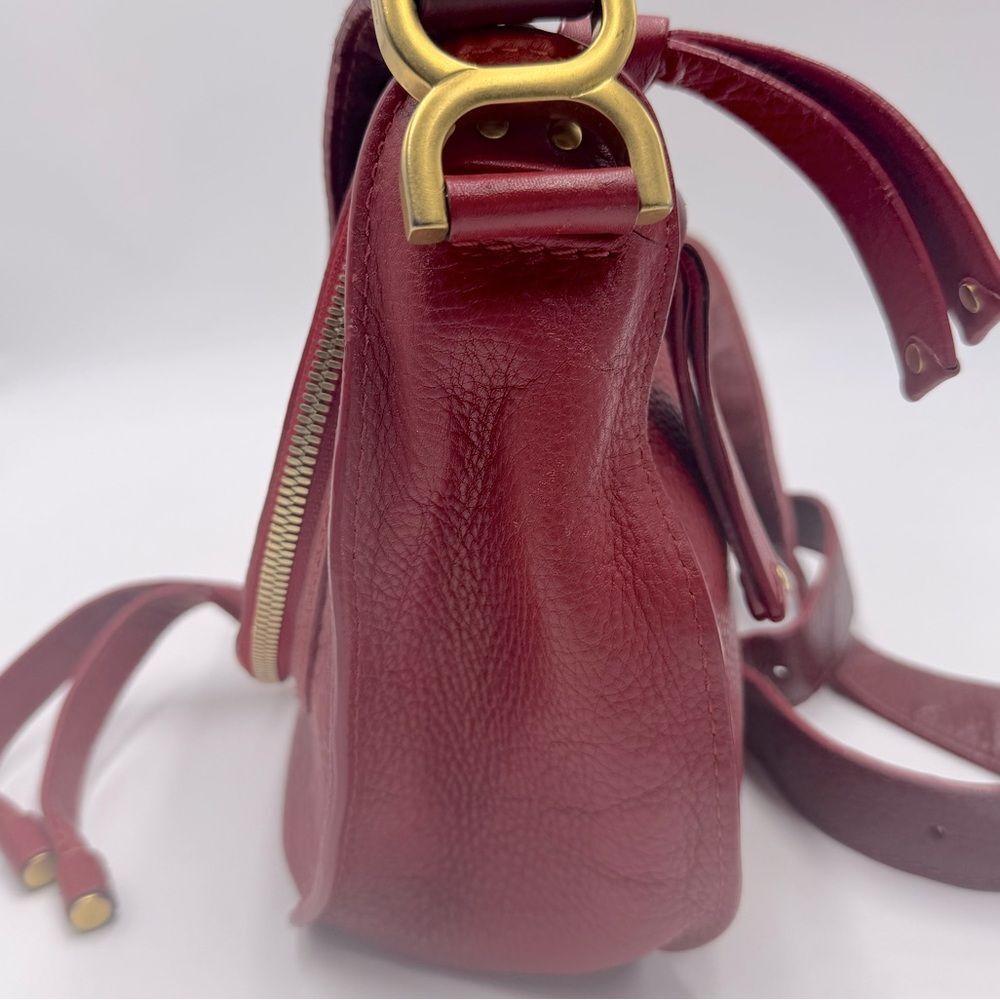 Chloe Marcie Scarlet Red Leather with Burgundy Crossbody Saddle Bag Auth - Picture 6 of 16
